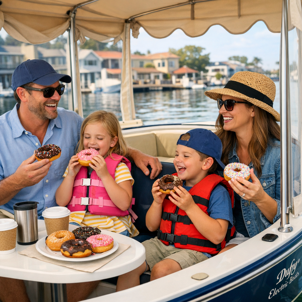 create an image of a family on a duffy electric bo